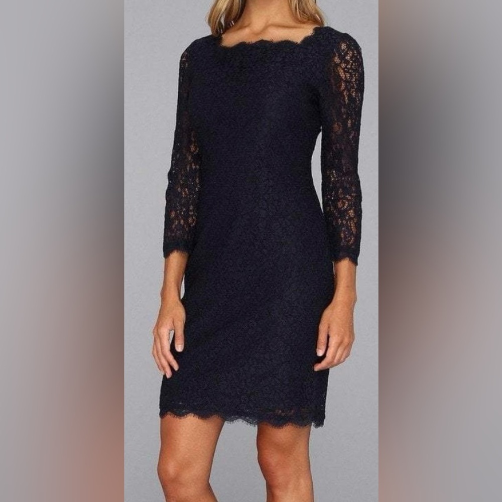 ADRIANNA PAPELL Navy Blue Lace Dress